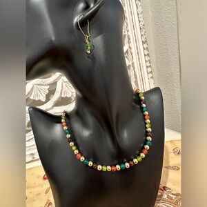 MULTICOLOR NECKLACE WITH MATCHING EARRINGS HANDMADE JEWELRY